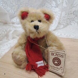 Boyds The Head Bean Collection Bear Red Scarf Plush Toy‎ 6 Inch Tall